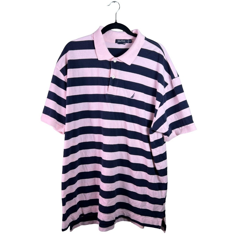 90s Vintage Nautica Striped Polo Shirt Men's XXL Pink Navy Preppy